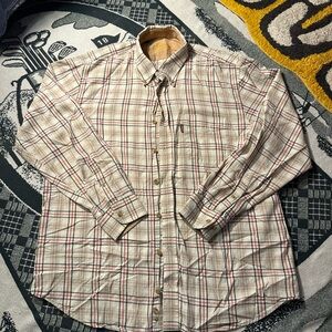 Eddie Bauer Cream and Red Plaid Casual Shirt